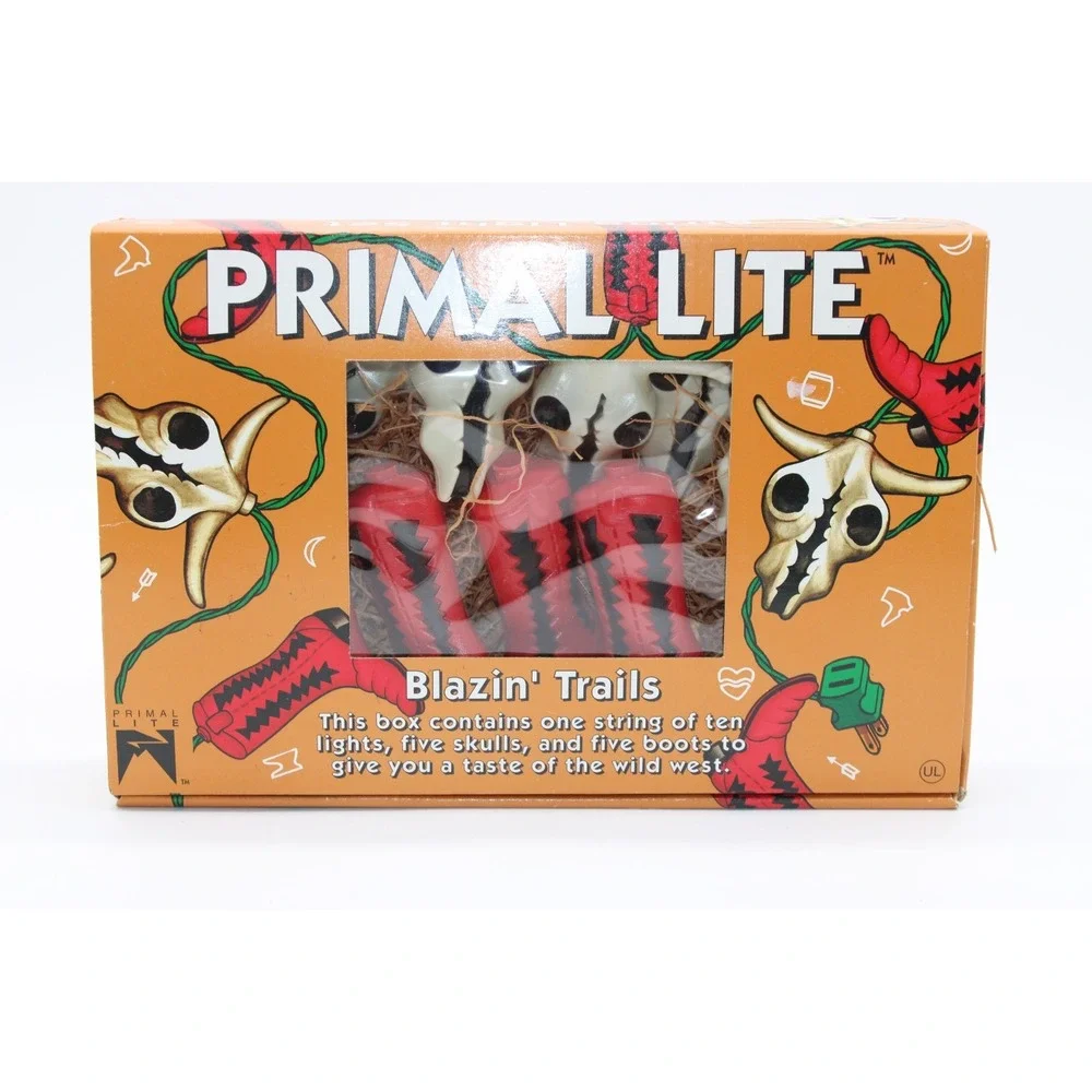 VTG 1993 Blow Mold Blazin' Trails Cowboy String Lights NEW Primal Lite 10 Lights